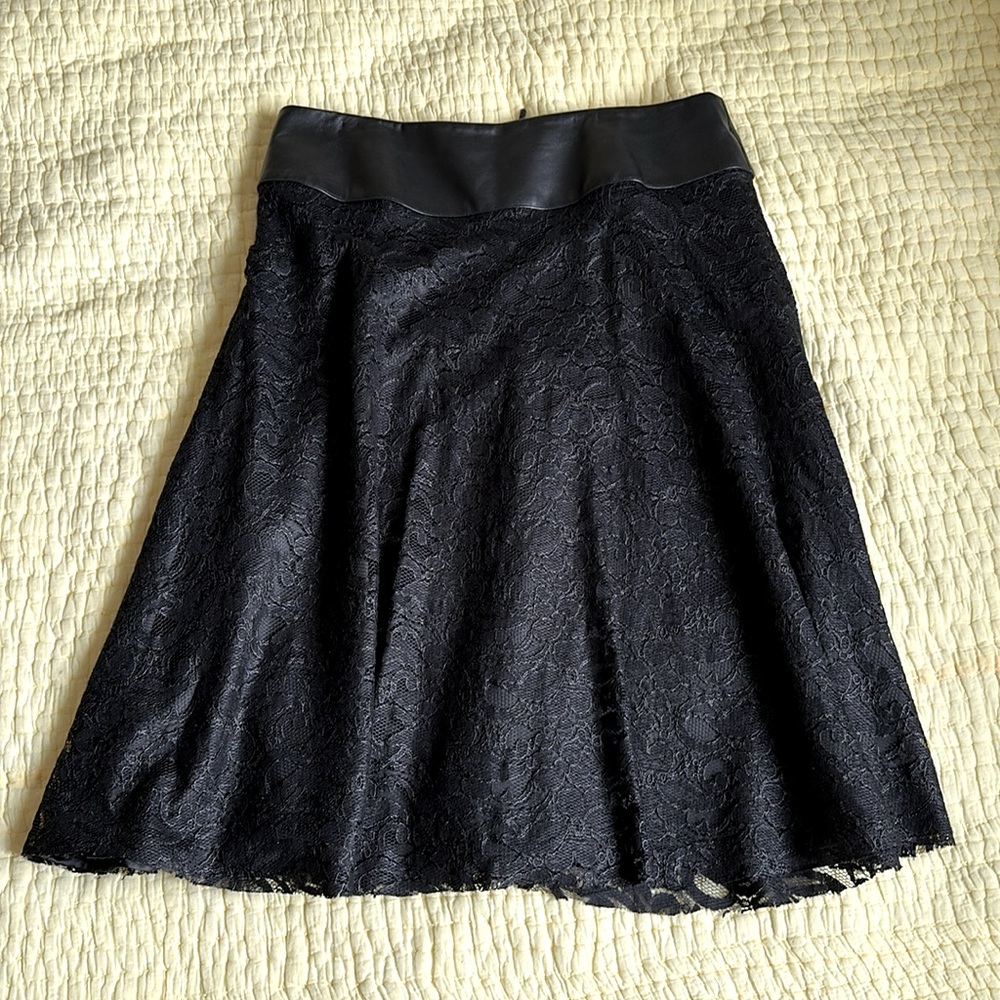 Joeffer Caoc Black Lace Skirt with Leather Waist